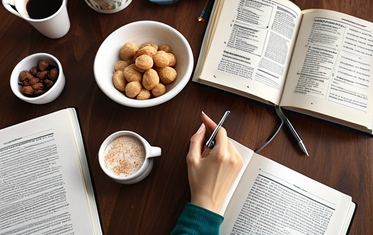 **Image Prompt:** A serene study environment with a focused individual reviewing course materials, a study plan, and online resources, emphasizing prioritizing sleep, healthy eating, and stress management for optimal exam performance. Include elements of Swedish culture and a focus on "fika".
