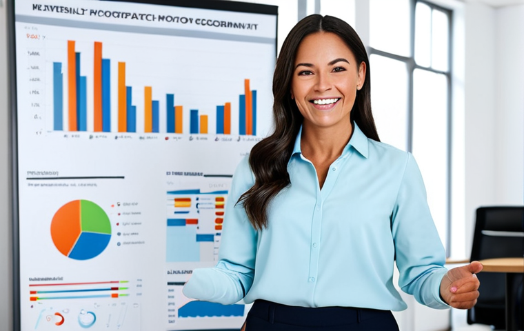 **

"A smiling, fully clothed wellness coordinator giving a presentation in a bright, modern office. She is wearing professional attire, such as a stylish blouse and slacks. The background includes charts and graphs showing positive health trends. Focus on conveying energy, positivity, and expertise. Perfect anatomy, natural pose, appropriate content, safe for work, professional photography, high quality."

**