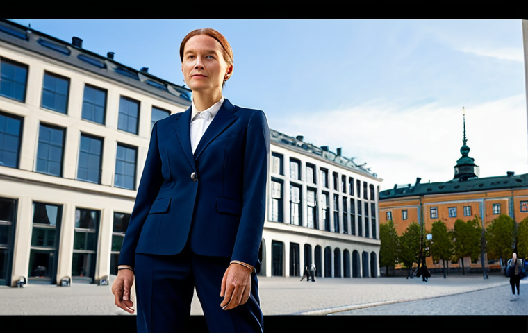 **

"A professional woman in a tailored navy blue business suit, standing confidently in front of the Moderna Museet in Stockholm, fully clothed, appropriate attire, safe for work, perfect anatomy, natural proportions, professional photography, high quality, clear focus, daytime lighting, modest."

**