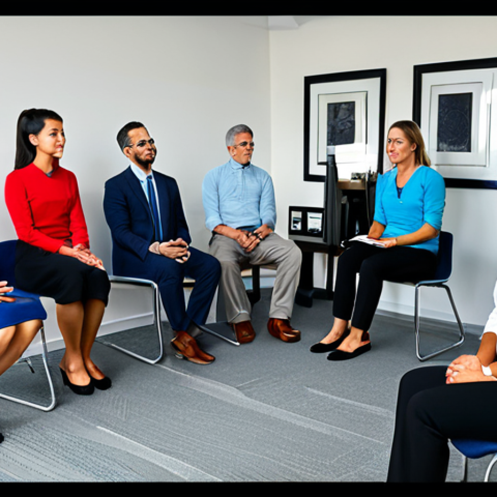 Wellness Coordinator in Action**

"A professional wellness coordinator, fully clothed in appropriate business attire, leading a stress management workshop for a small group in a bright, modern office. Participants are engaged and practicing mindfulness exercises. Safe for work, professional setting, perfect anatomy, correct proportions, well-formed hands, natural pose, modest clothing, appropriate content, family-friendly."

**