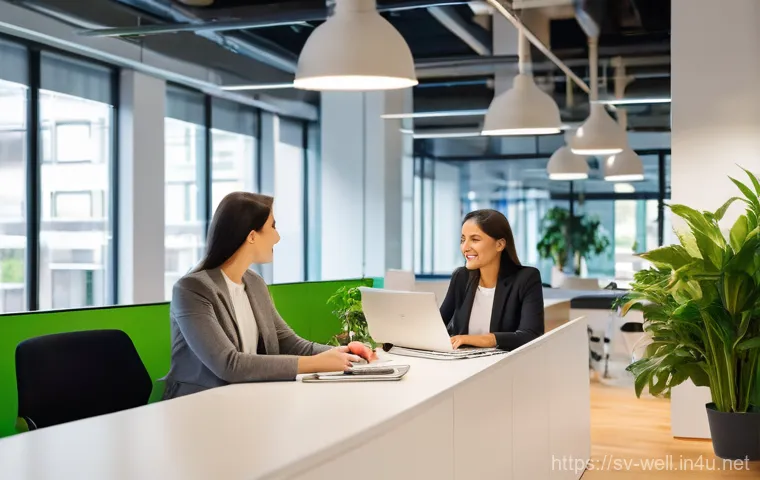웰빙코디네이터와 기업 복지 컨설팅 - **Prompt:** A vibrant, well-lit modern office space. In the foreground, a friendly female "Well-bein...