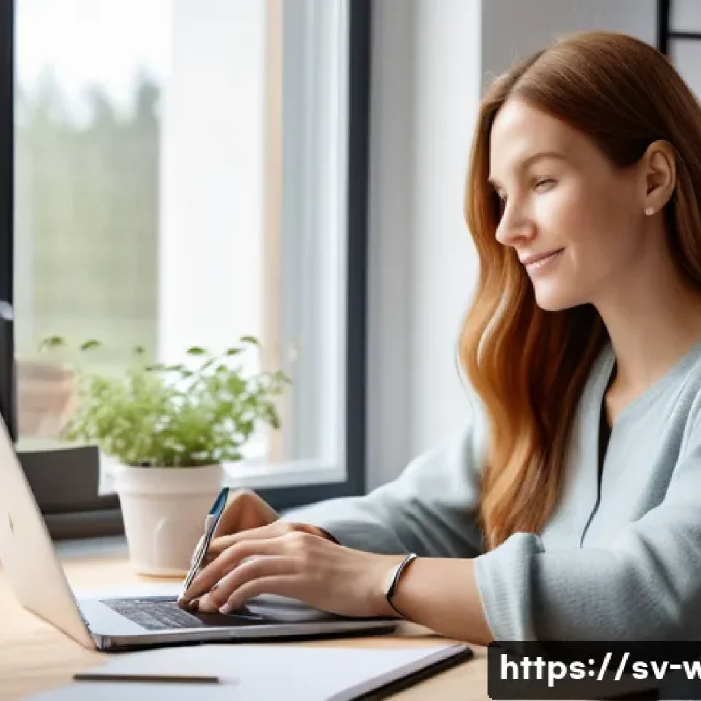 웰빙코디네이터와 프리랜서 활동 - A professional freelance wellness coach working from a cozy, modern home office in Sweden, wearing c...