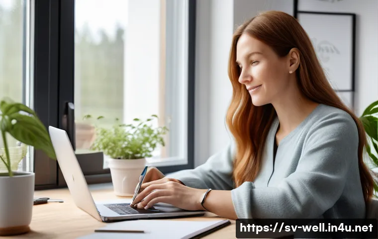 웰빙코디네이터와 프리랜서 활동 - A professional freelance wellness coach working from a cozy, modern home office in Sweden, wearing c...