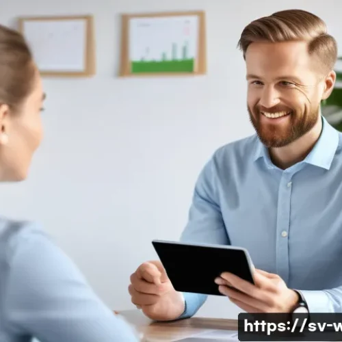 웰빙코디네이터가 되는 법 - A professional wellness coordinator in a modern Scandinavian office setting, engaging warmly with di...