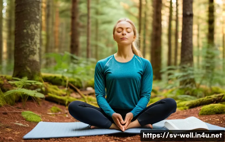 웰빙코디네이터와 운동 처방 - A serene Nordic wellness scene featuring a young adult woman practicing mindful yoga outdoors in a l...
