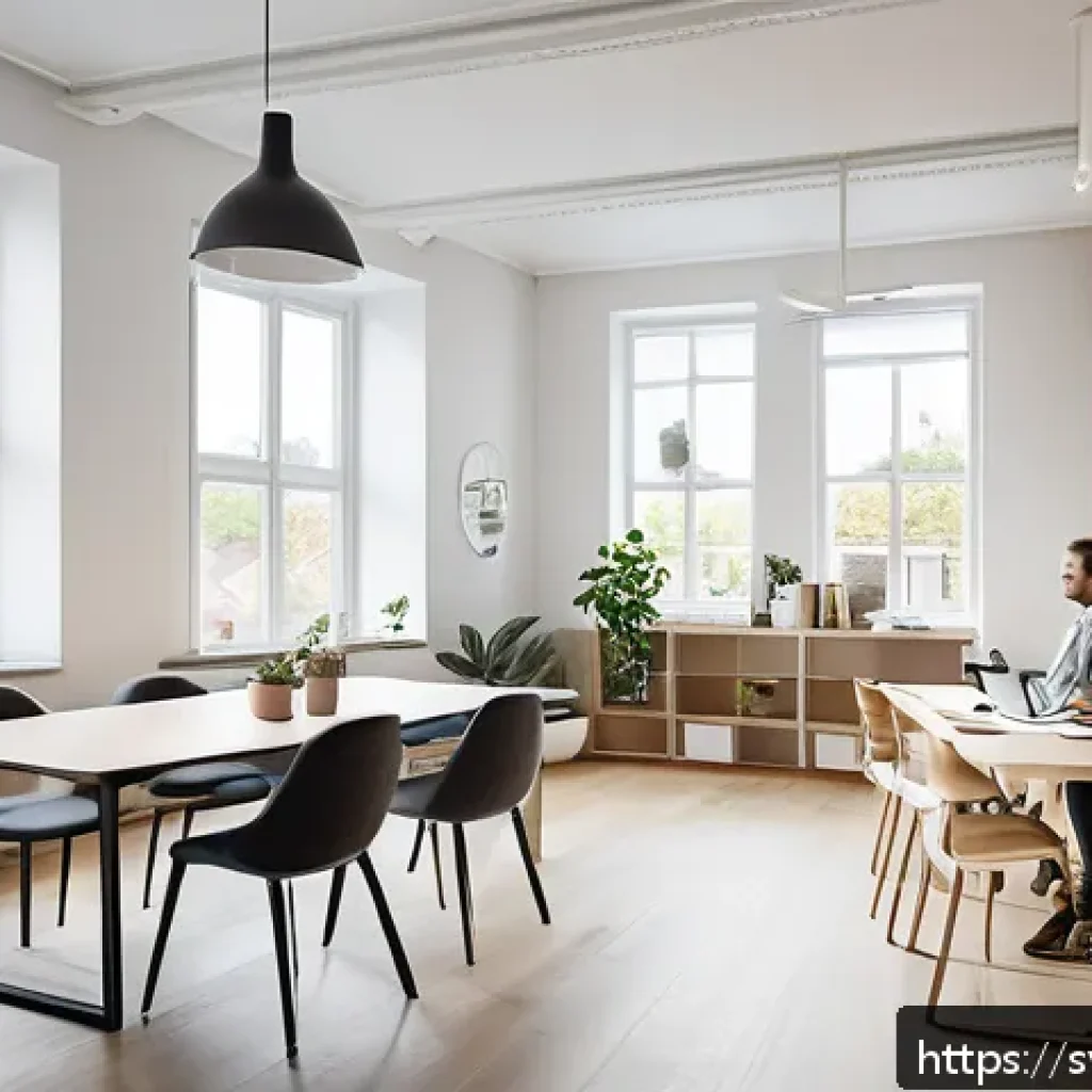 웰빙코디네이터와 직무 역량 발전 사례 - A modern Scandinavian office environment showing a diverse group of employees engaged in a supportiv...