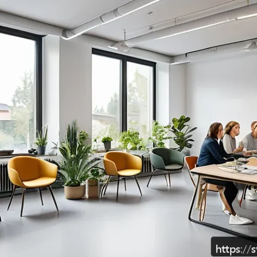 웰빙코디네이터와 건강 프로그램 평가 - A modern Swedish office environment showing a diverse group of employees engaged in a health and wel...