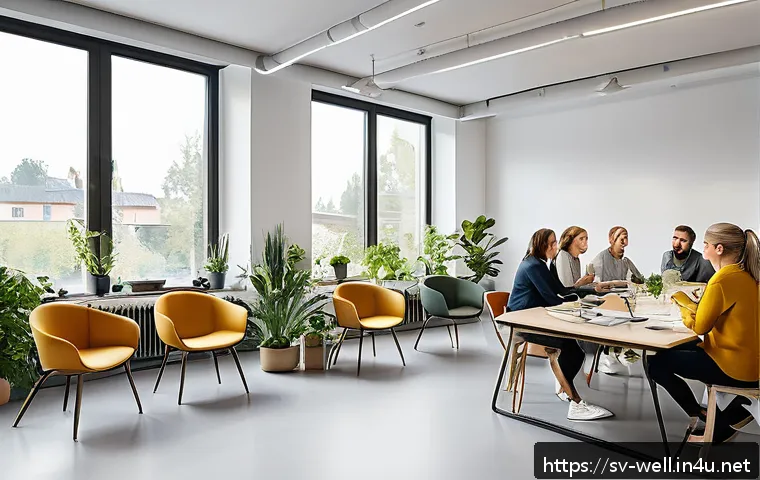 웰빙코디네이터와 건강 프로그램 평가 - A modern Swedish office environment showing a diverse group of employees engaged in a health and wel...